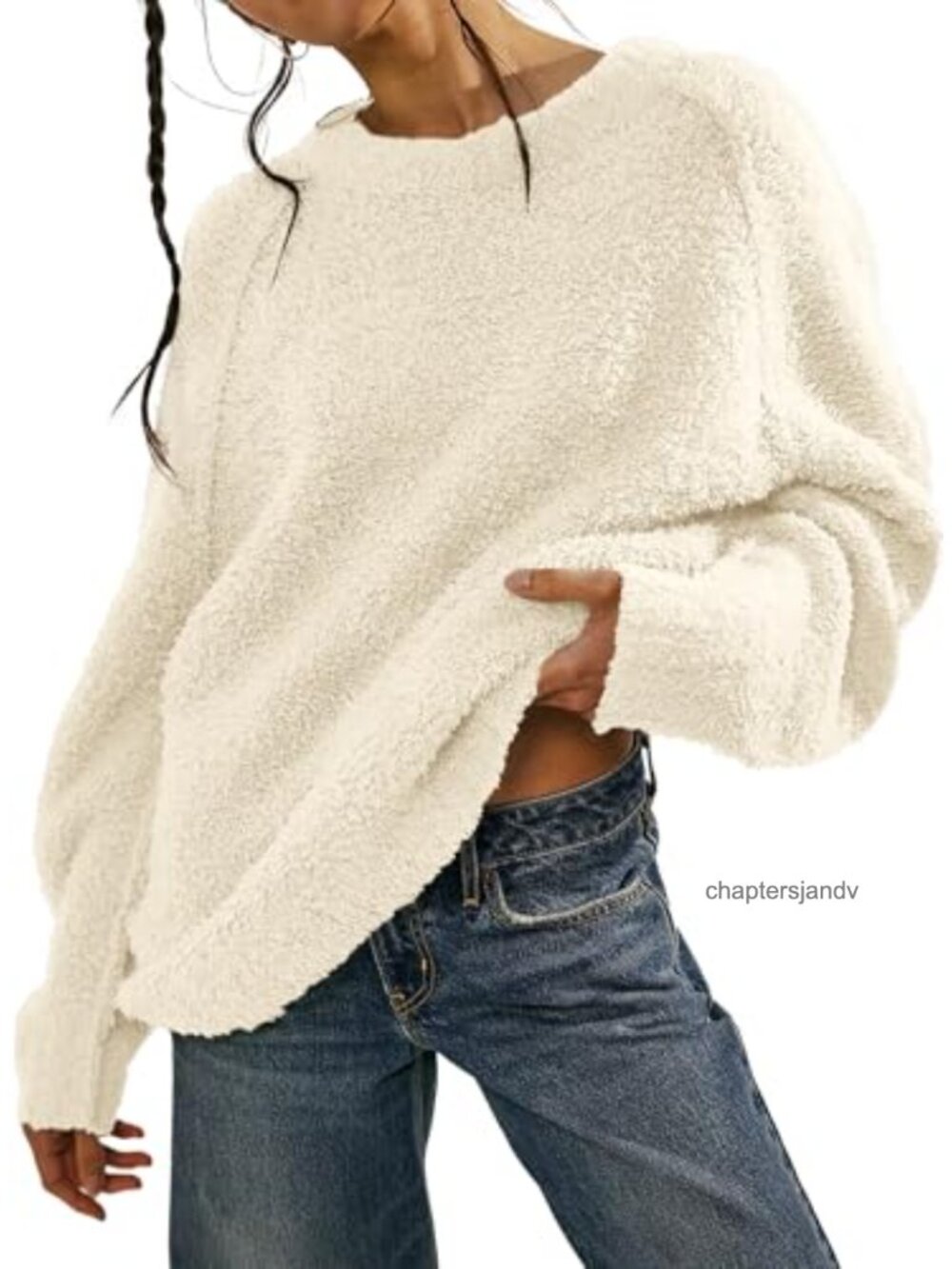 Oversized Fuzzy Knit Crewneck Long Sleeve Pullover Sweater